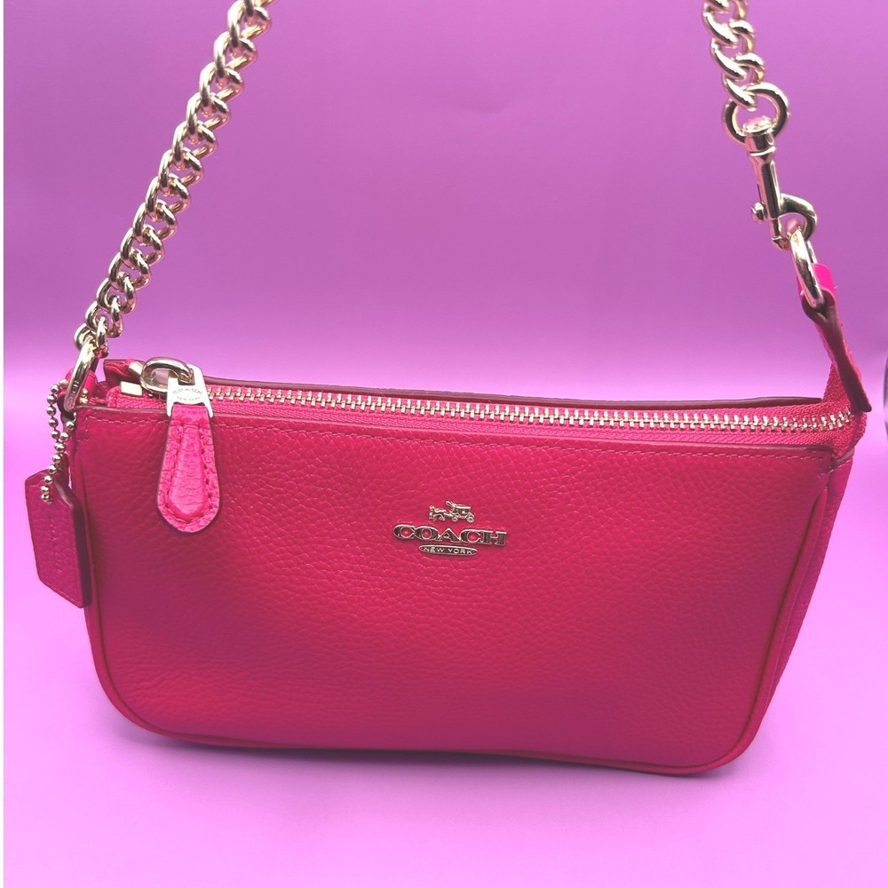 Coach Nolita 19 Hot Pink Pebbled Leather Wristlet Gold Chain Bag - Picture 7 of 12